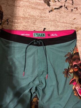Sullen Teal Boardshorts with Pink Waistband